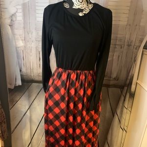 Color block Buffalo plaid dress